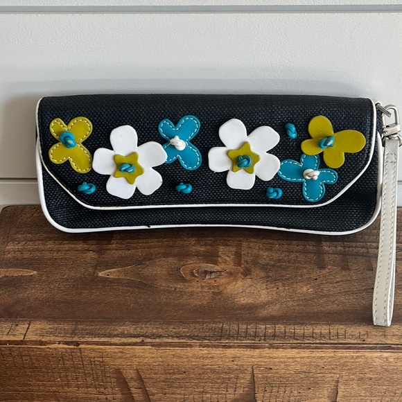 Cole Haan Black Floral Clutch Wristlet - Picture 1 of 6